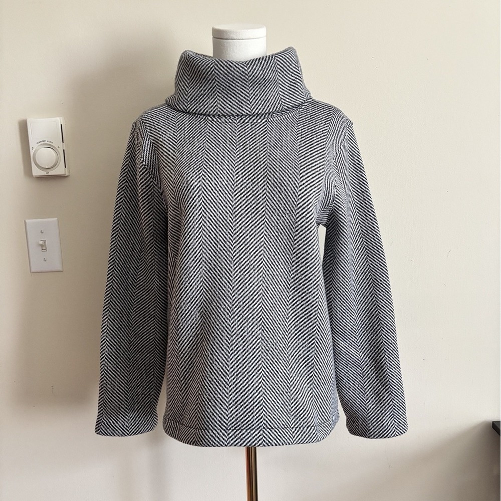 J Crew Long Sleeve Funnel Neck Pullover‎ Black White Womens Medium Chic Capsule